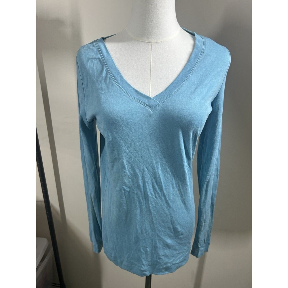Lands' End Women's Top M 10/12 Turquoise NEW L/S V-Neckline Lightweight 092